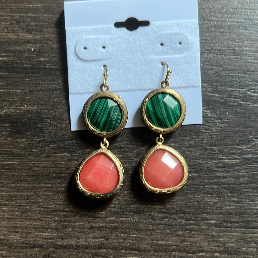 Nordstrom Gold-Tone Earrings with Green and Coral Stones